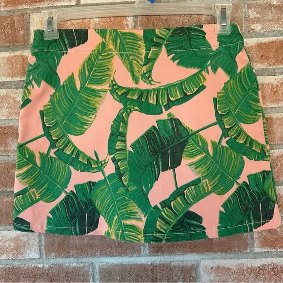 Judith March Tropical Leaf Print Mini Skirt Zip Up Small Pink Green - Picture 1 of 7